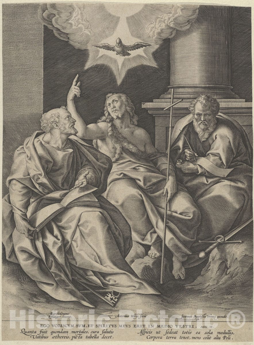 Art Print : Antonius Wierix, II - Saint Peter, Saint Paul, and Saint John The Baptist : Vintage Wall Art