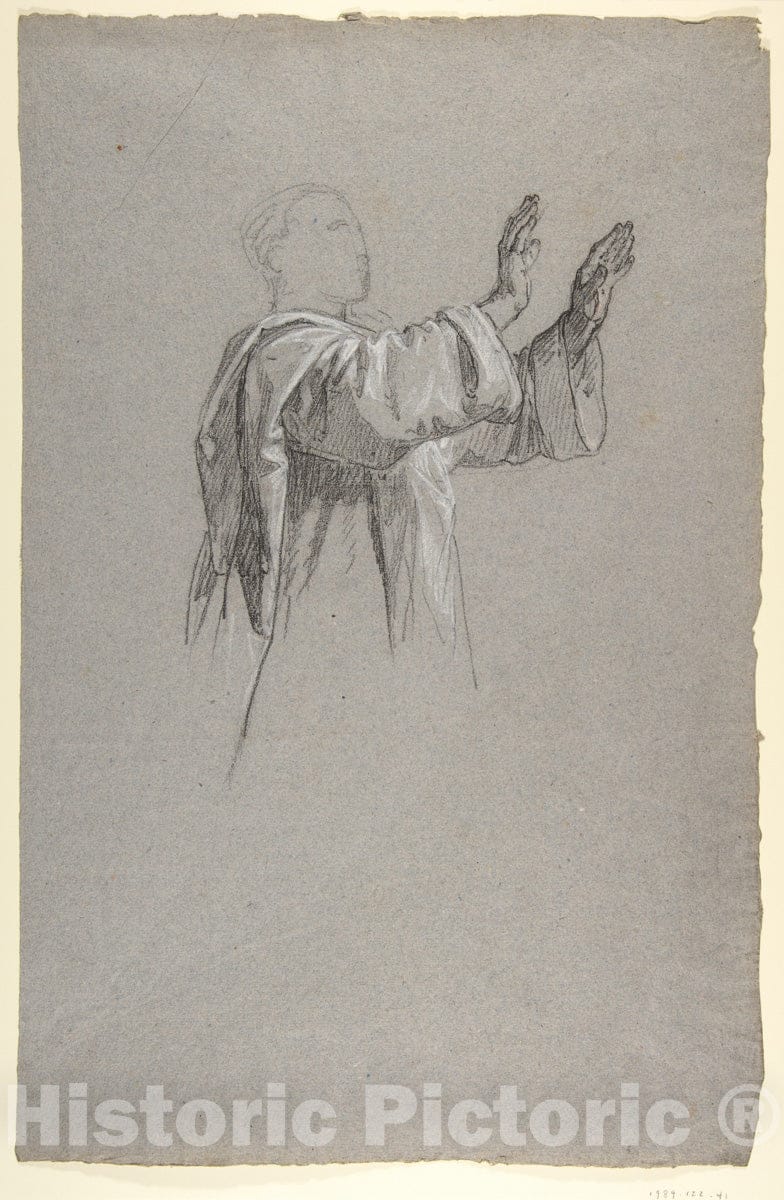 Art Print : Isidore Pils - Cleric with Raised Arms (Lower Register?; Study for Wall Paintings in The Chapel of Saint Remi, Sainte-Clotilde, Paris, 1858) 2 : Vintage Wall Art