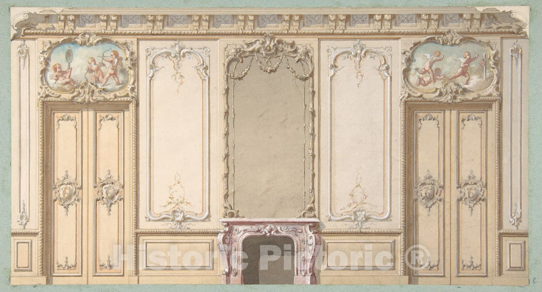 Art Print : Jules-Edmond-Charles Lachaise - Elevation of a Salon Decorated in Louis XV Style : Vintage Wall Art