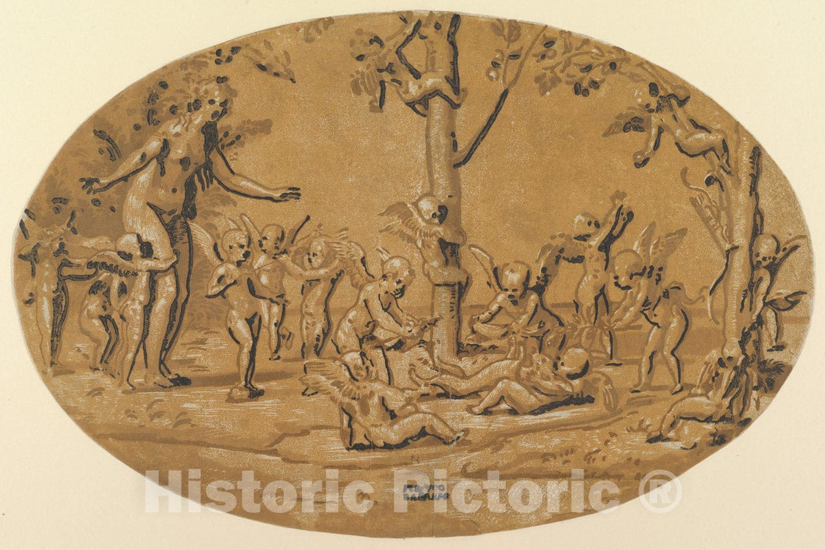 Art Print : Ugo da Carpi - Venus with Playing Cupids : Vintage Wall Art