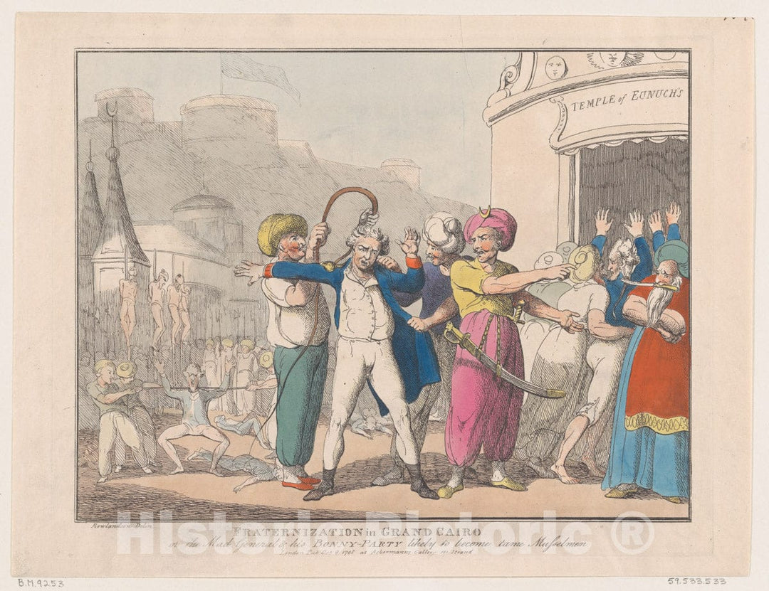 Art Print : Thomas Rowlandson - Fraternization in Grand Cairo, or The Made General & his Bonny Party Likely to Become Tame Musselmen : Vintage Wall Art