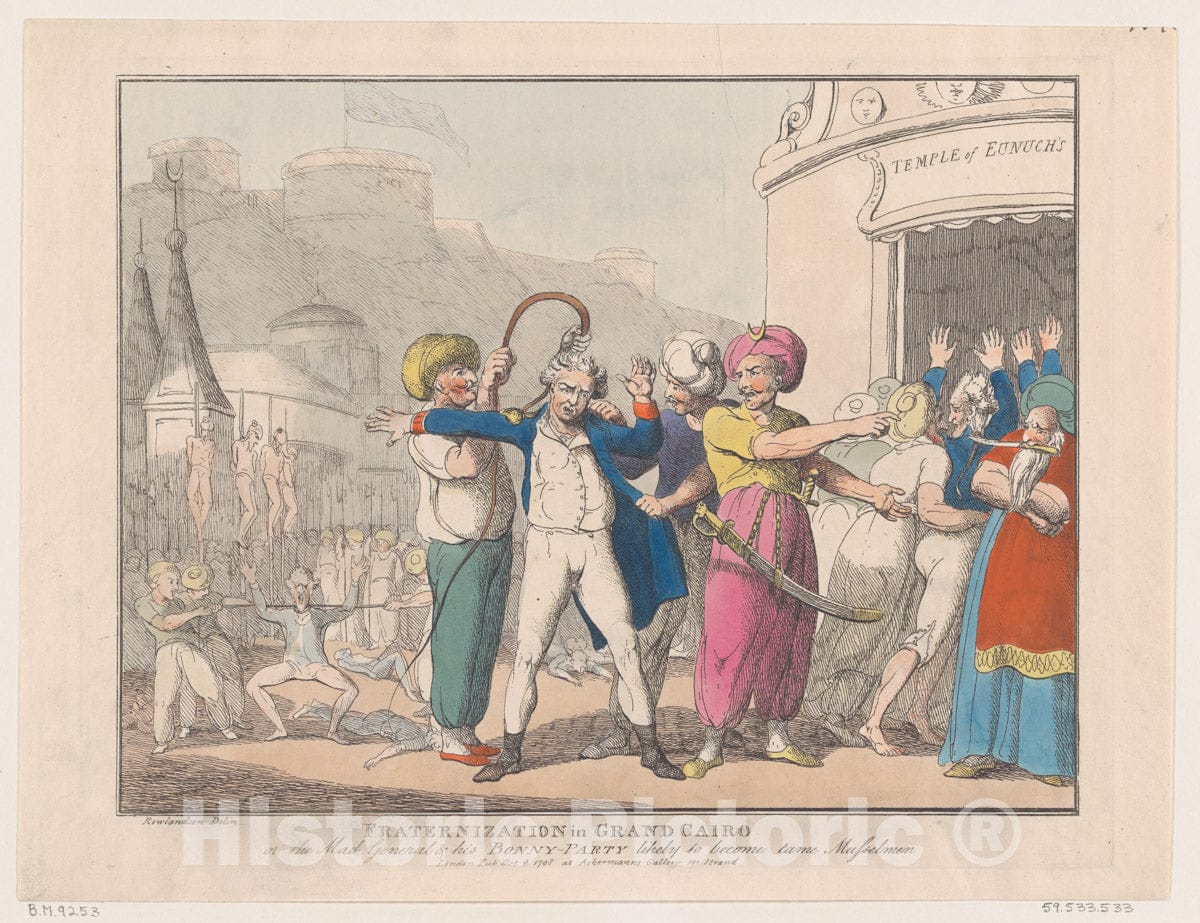 Art Print : Thomas Rowlandson - Fraternization in Grand Cairo, or The Made General & his Bonny Party Likely to Become Tame Musselmen : Vintage Wall Art
