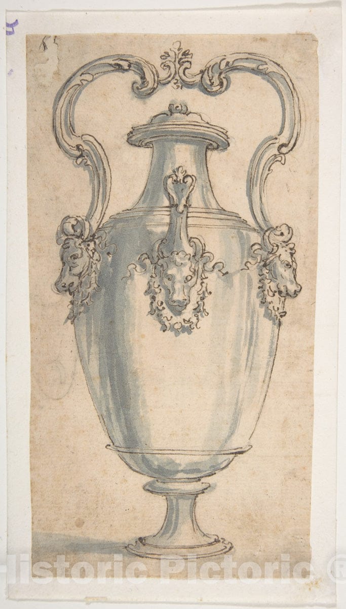 Art Print : Giovanni Battista Foggini - Design for a Ewer with Bull's Heads Under The Handels and Spout : Vintage Wall Art