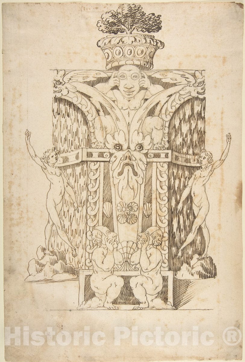Art Print : Italian, Lombard, 16th Century - Design for a Wall Fountain - 425119 : Vintage Wall Art