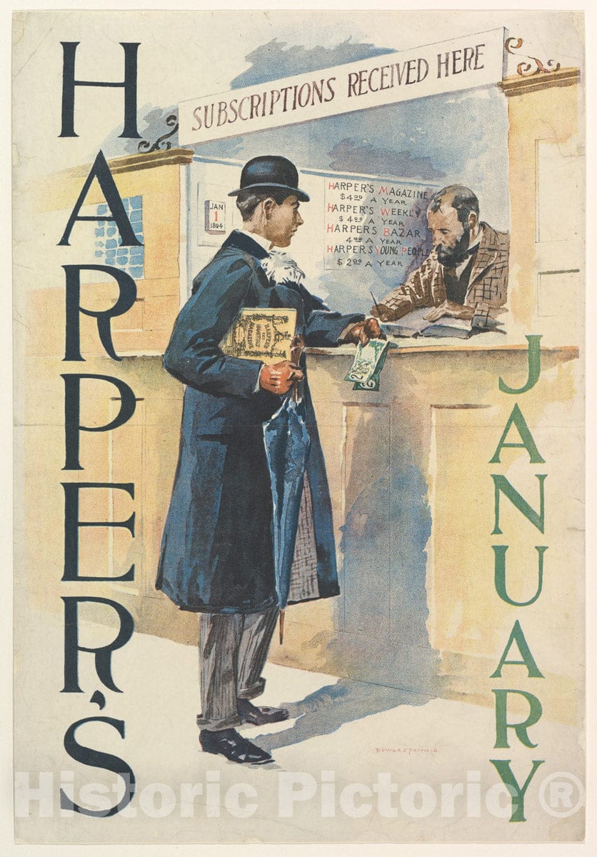 Art Print : Edward Penfield - Harper's: January 2 : Vintage Wall Art