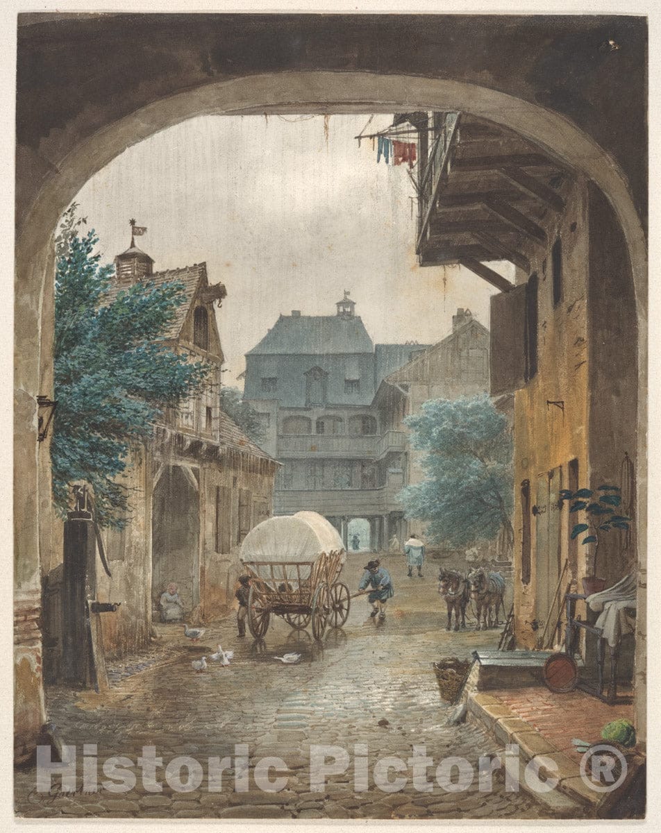 Art Print : Eduard Gaertner - View into The Courtyard of an Inn at Colmar : Vintage Wall Art