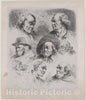 Art Print : Jean Jacques de Boissieu - Study of Eight Heads : Vintage Wall Art