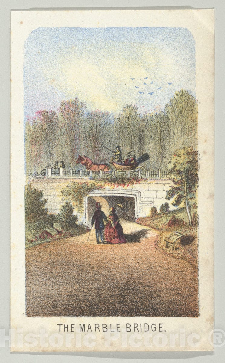 Art Print : Louis Prang & Co. - The Marble Bridge, Near The Lake, from The Series, Views in Central Park, New York, Part 3 : Vintage Wall Art