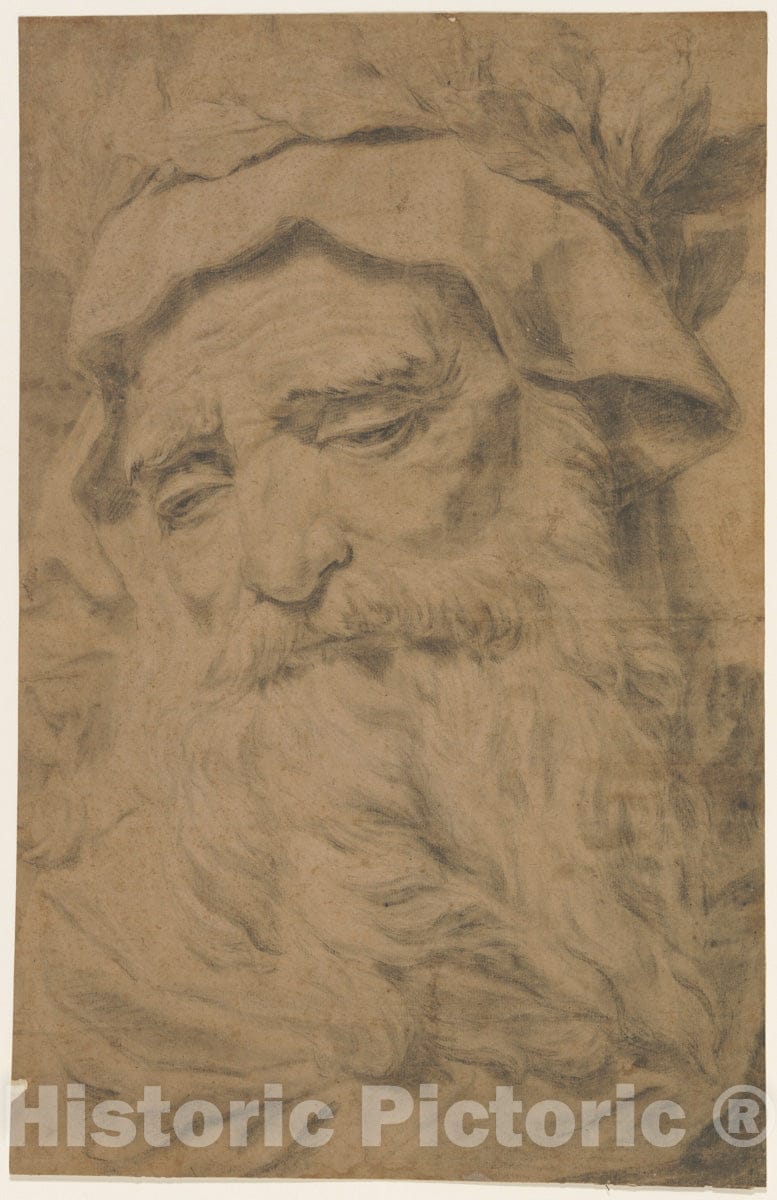 Art Print : Antoine François Callet - Head of a Bearded Old Man Wearing a Laurel Crown : Vintage Wall Art