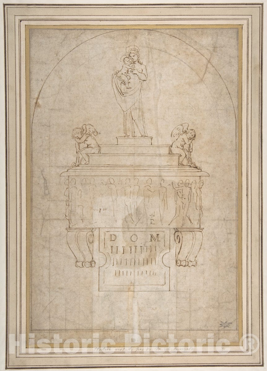 Art Print : Design for a Wall Tomb or Monument - Artist: Giovanni Francesco Penni - Created: 1496–1528 : Vintage Wall Art