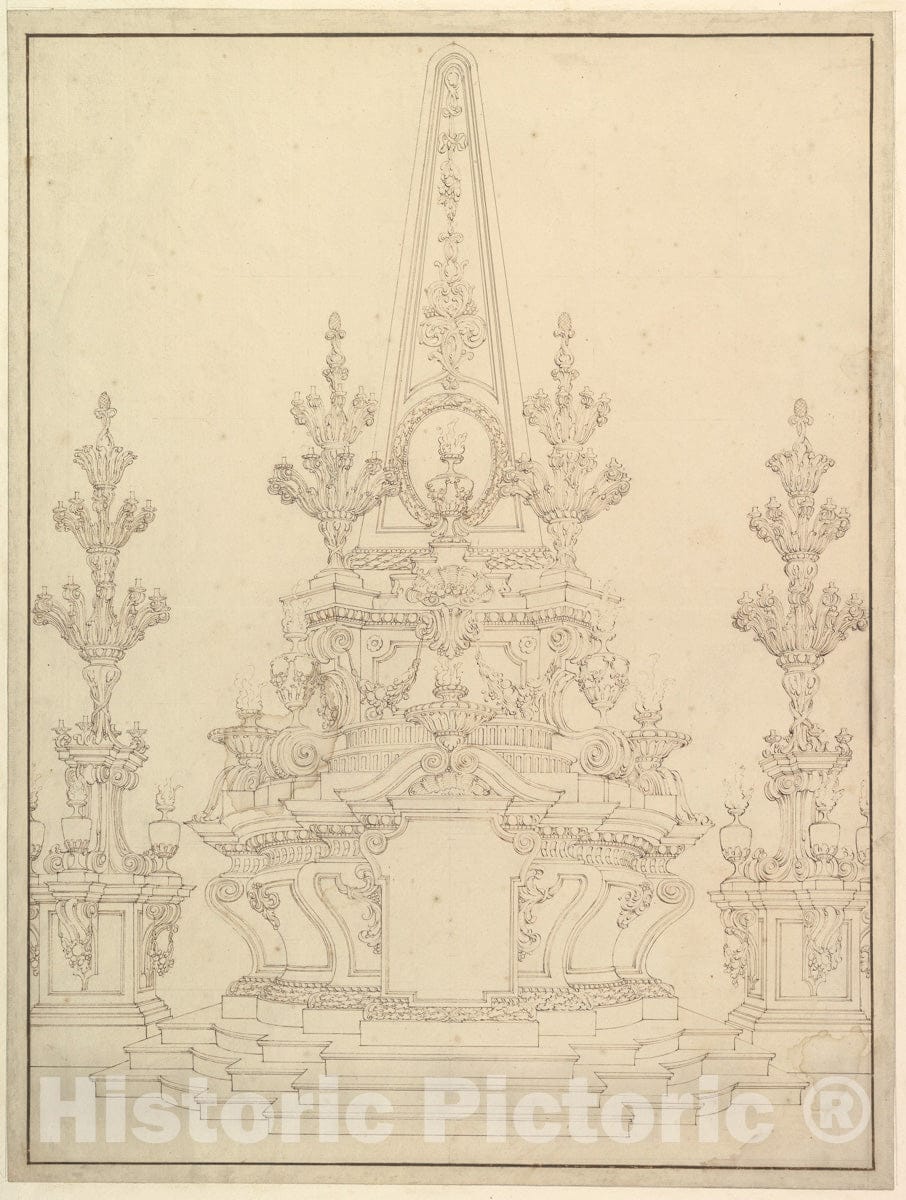 Art Print : Elevation of a Catafalque - Artist: Giuseppe Galli Bibiena - Created: 1696–1756 2 : Vintage Wall Art