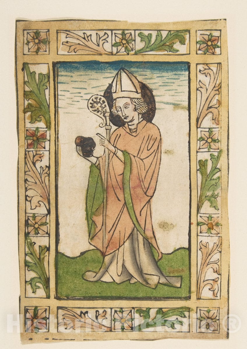 Art Print : Anonymous, German, 15th Century - St. Nicolas of Myra (Schr. 1633c) : Vintage Wall Art