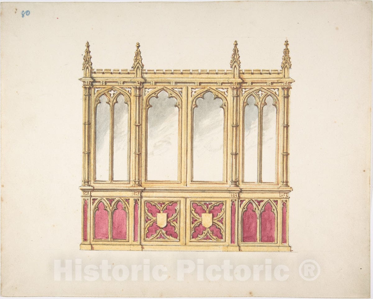 Art Print : British, 19th Century - Design for Gothic Tracery and Paneling 1 : Vintage Wall Art