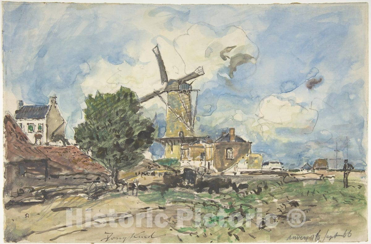 Art Print : Johan Barthold Jongkind - Wind Mill at Antwerp : Vintage Wall Art