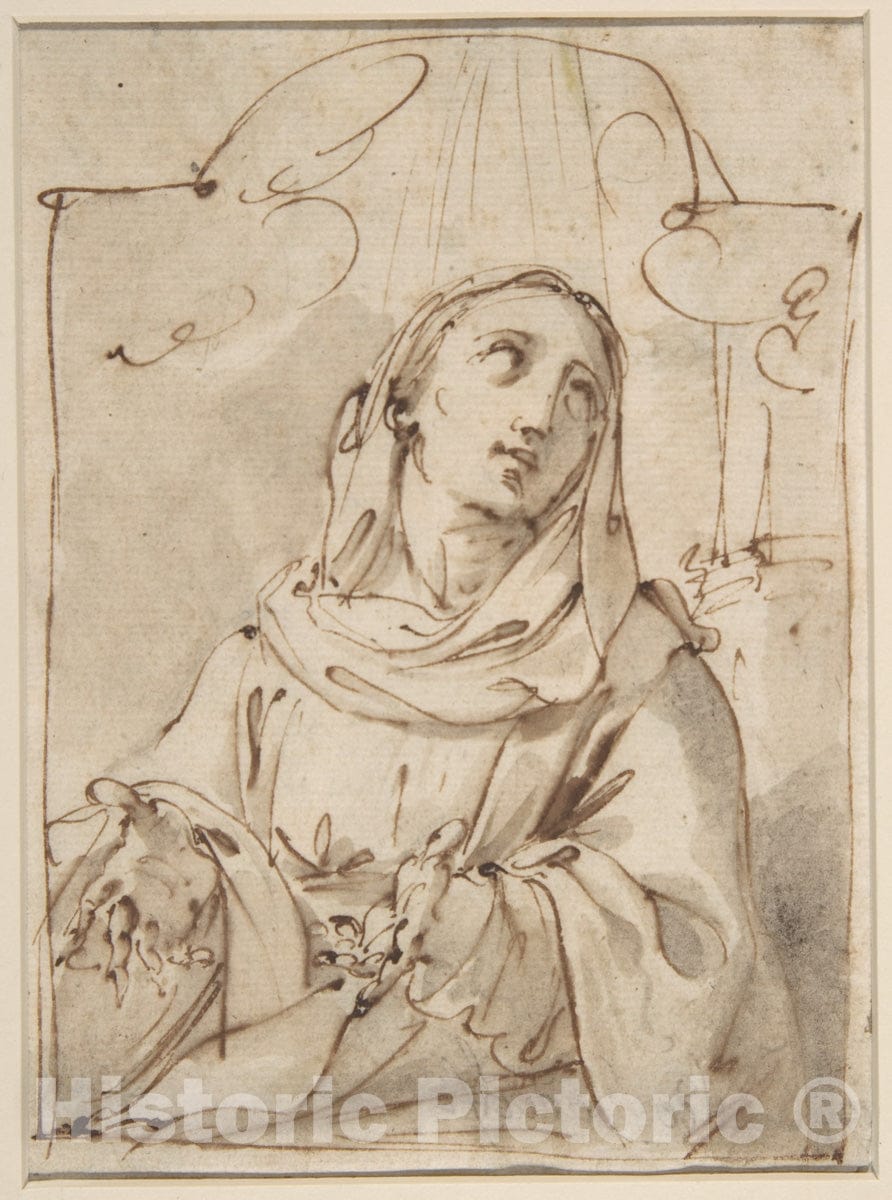 Art Print : Ubaldo Gandolfi - Half Figure of a Female Saint : Vintage Wall Art