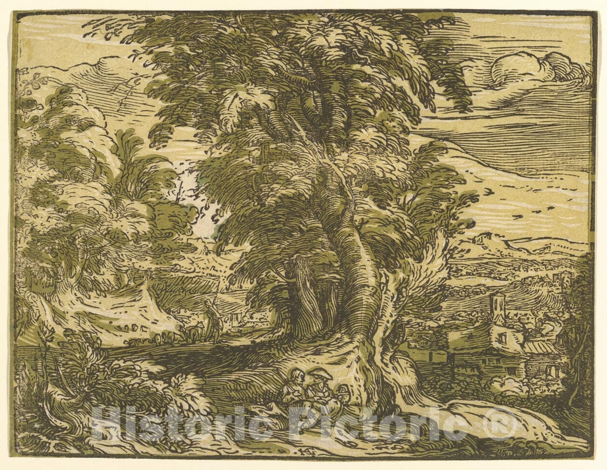 Art Print : Hendrick Goltzius - Landscape with Seated Couple : Vintage Wall Art