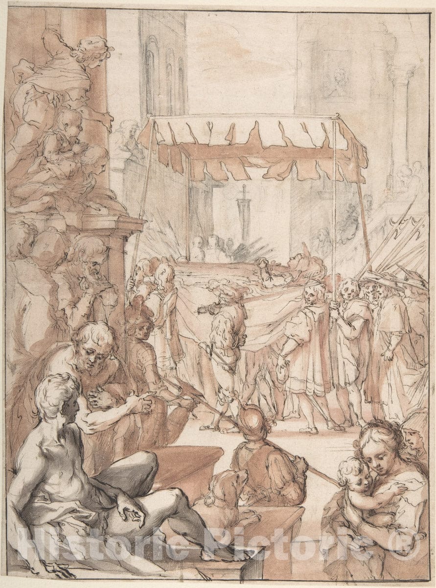 Art Print : French, 18th Century - The Body of Saint Catherine of Siena Carried in Procession, After Francesco Vanni : Vintage Wall Art