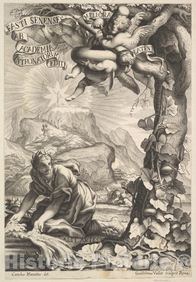 Art Print : Guillaume Vallet - Frontispiece of Fasti Senenses : Vintage Wall Art