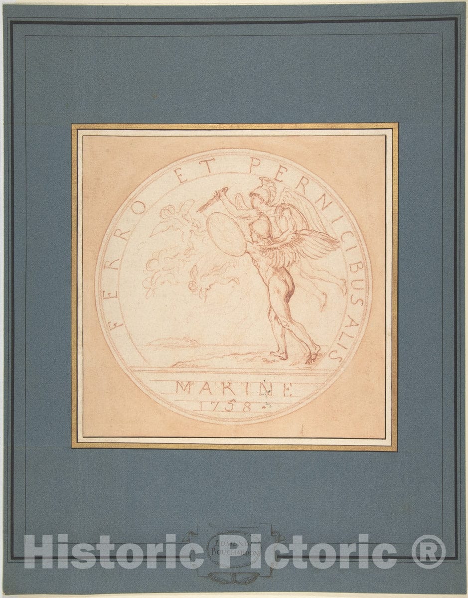 Art Print : Edme Bouchardon - Design for a Medal: Marine 1758 : Vintage Wall Art