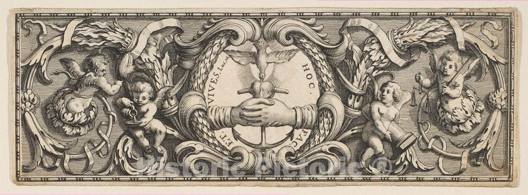 Art Print : Abraham Bosse - Frieze of Ornament with Clasped Hands and Anchor : Vintage Wall Art