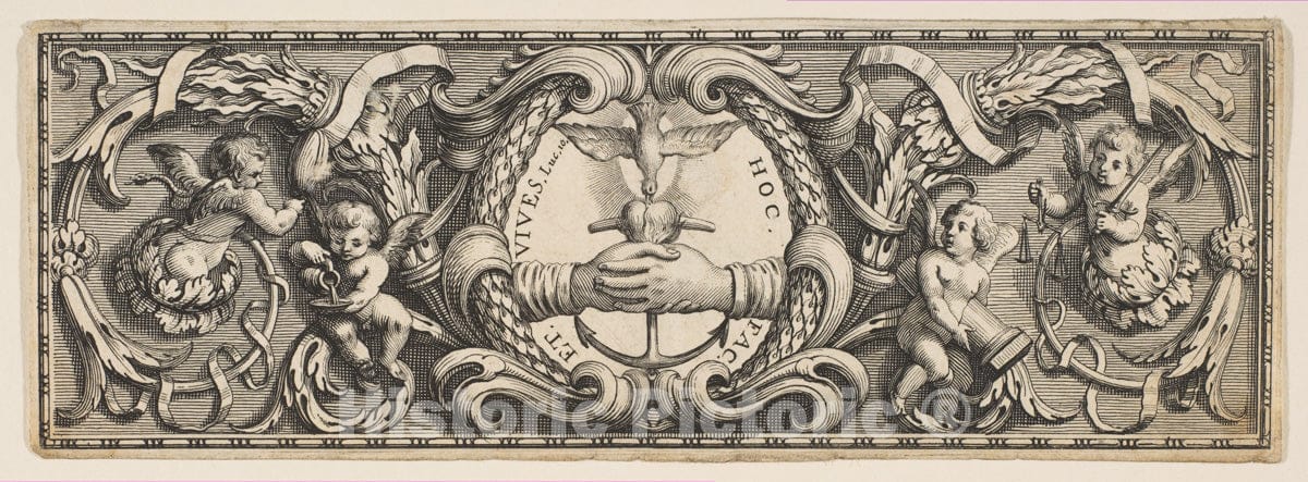 Art Print : Abraham Bosse - Frieze of Ornament with Clasped Hands and Anchor : Vintage Wall Art