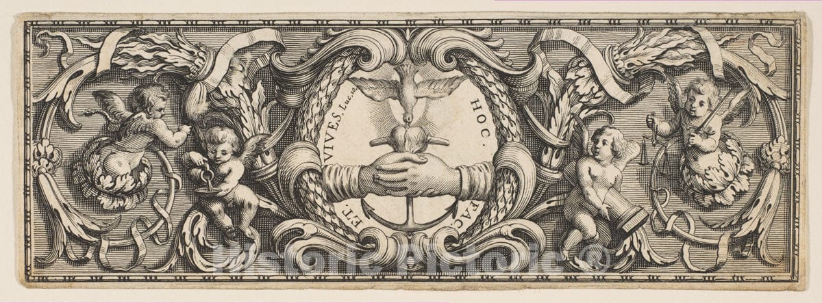 Art Print : Abraham Bosse - Frieze of Ornament with Clasped Hands and Anchor : Vintage Wall Art