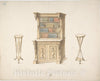 Art Print : British, 19th Century - Design for a Bookcabinet and Two Pedestals : Vintage Wall Art