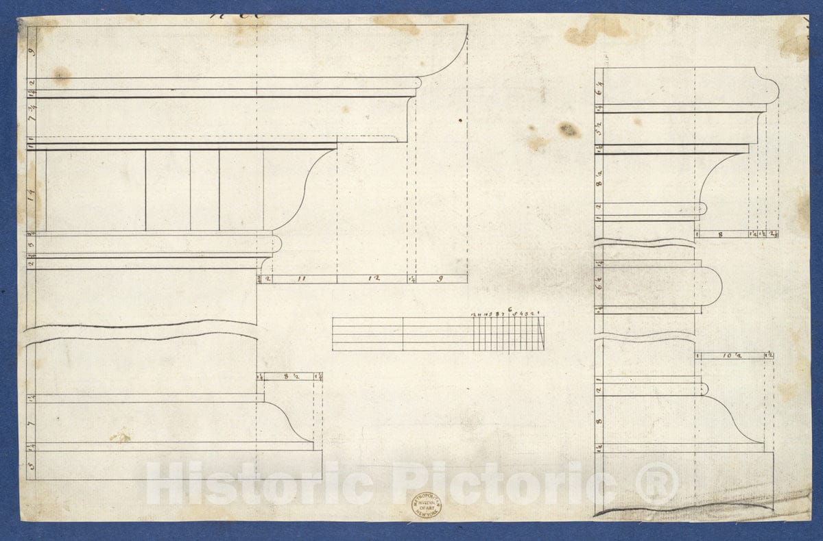Art Print : Thomas Chippendale - Moldings for Library Bookcase, from Chippendale Drawings, Vol. II 3 : Vintage Wall Art