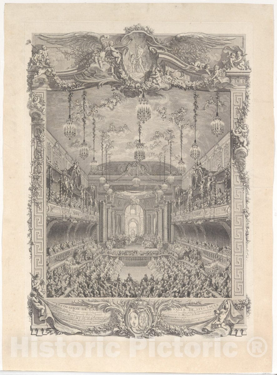 Art Print : Charles Nicolas Cochin II - Decoration de la Salle de Spectacle construite a Versailles Pour la Representation de la Princesse de Navarre : Vintage Wall Art