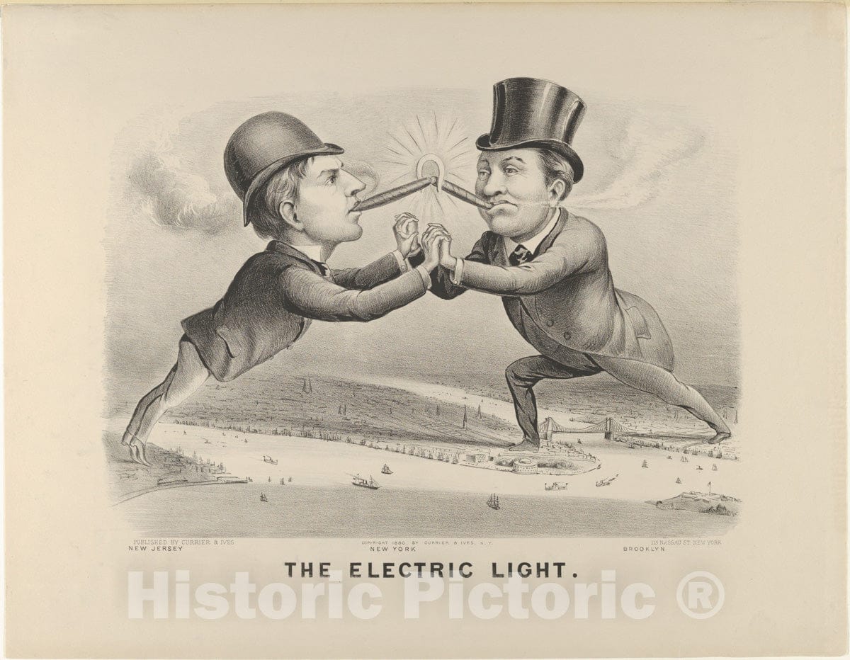 Art Print : Currier & Ives - The Electric Light : Vintage Wall Art