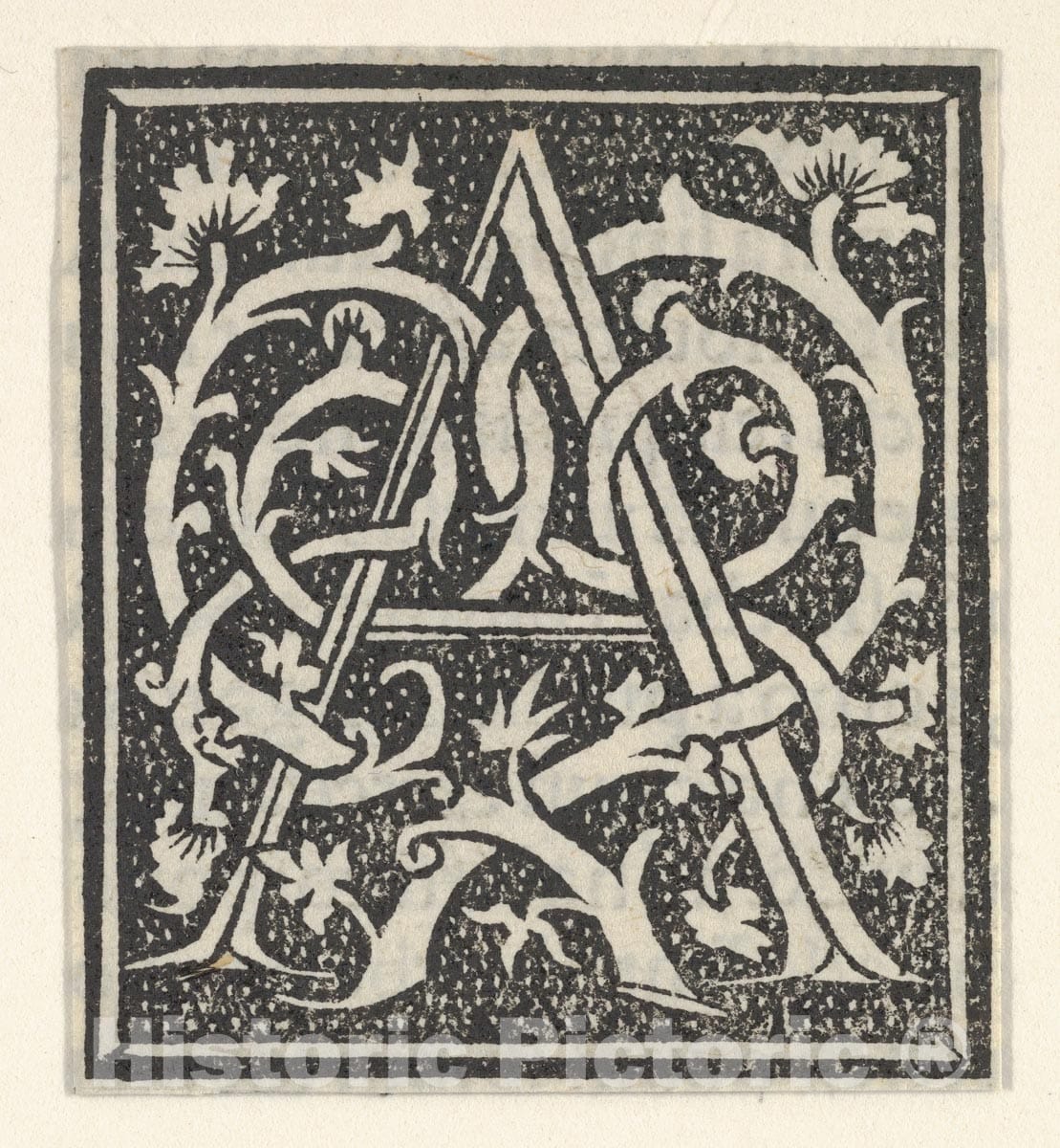 Art Print : Anonymous, Italian, 16th Century - Initial Letter A on Patterned Background : Vintage Wall Art