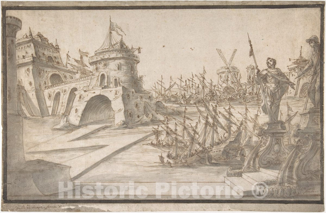 Art Print : Nikolaus Gottfried Stuber - Harbor Scene : Vintage Wall Art