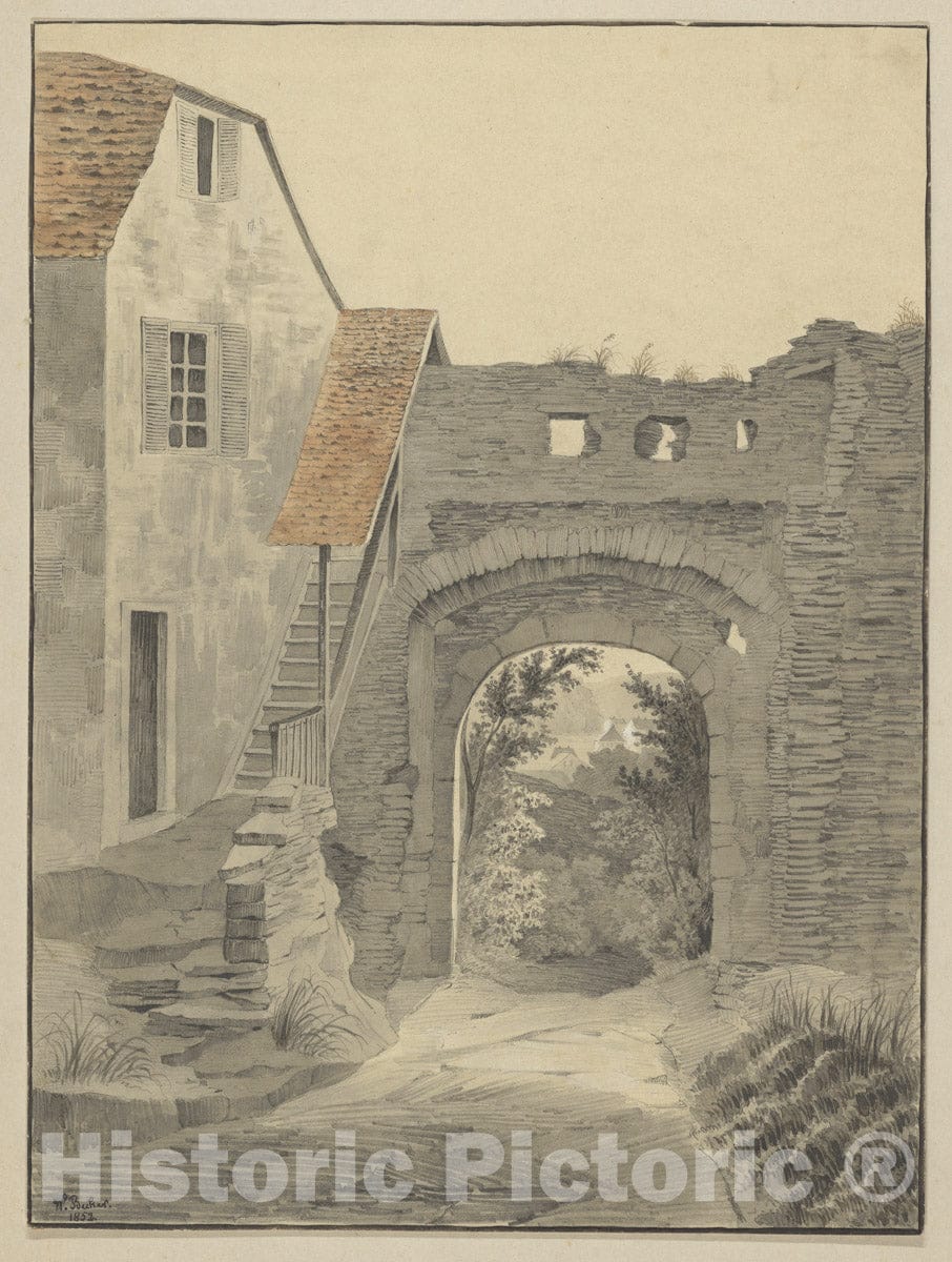 Art Print : W. Becker - Entryway to Schloss Epstein : Vintage Wall Art