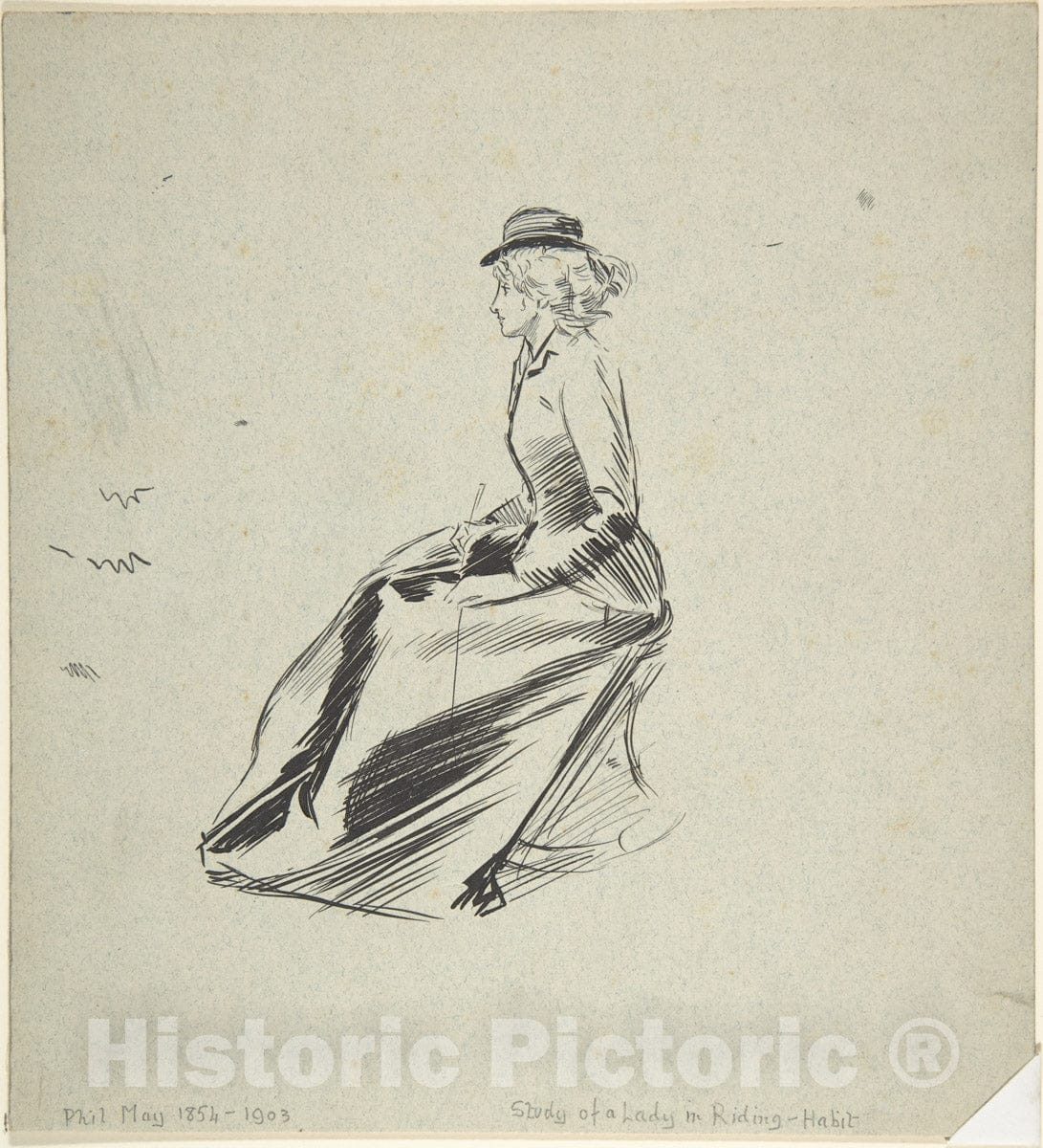 Art Print : Phil May - Study of a Lady in a Riding Habit : Vintage Wall Art