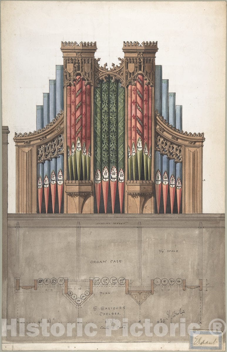 Art Print : Ernest Geldart - Design for an Organ Case for Saint Saviour's Church, Chelsea, London : Vintage Wall Art