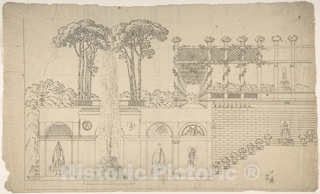 Art Print : Jean-Baptiste-Cicéron Lesueur - Grotto Under a Terrace 2 : Vintage Wall Art