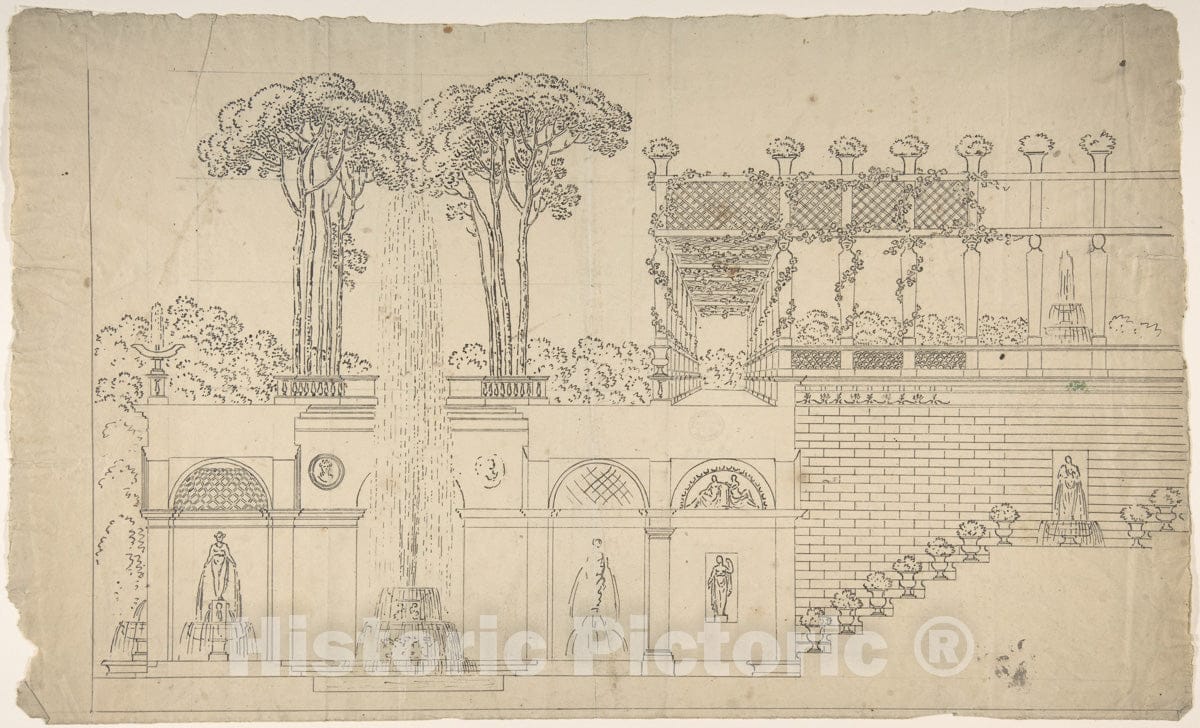 Art Print : Jean-Baptiste-Cicéron Lesueur - Grotto Under a Terrace 2 : Vintage Wall Art