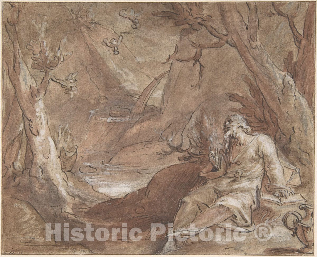 Art Print : Jan Muller - Elijah Fed by Ravens : Vintage Wall Art