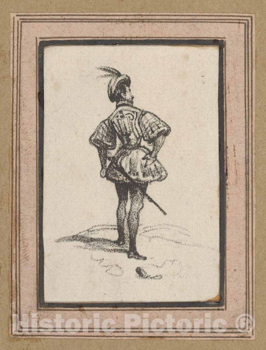 Art Print : Victor Adam - Man with Sword and Feathered hat, viewed from The Back : Vintage Wall Art