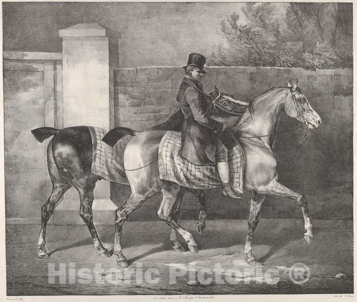 Art Print : Théodore Gericault - Two Horses Exercised by a Jockey : Vintage Wall Art