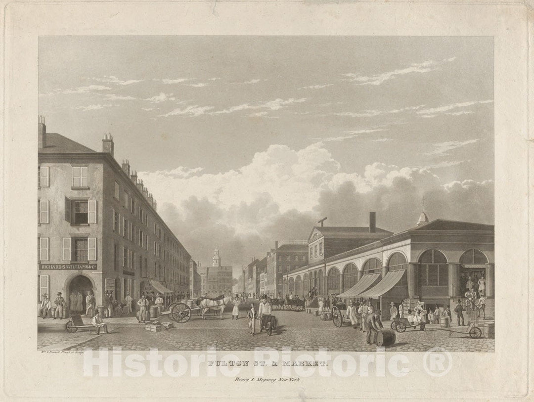 Art Print : William James Bennett - Fulton Street and Market, New York : Vintage Wall Art