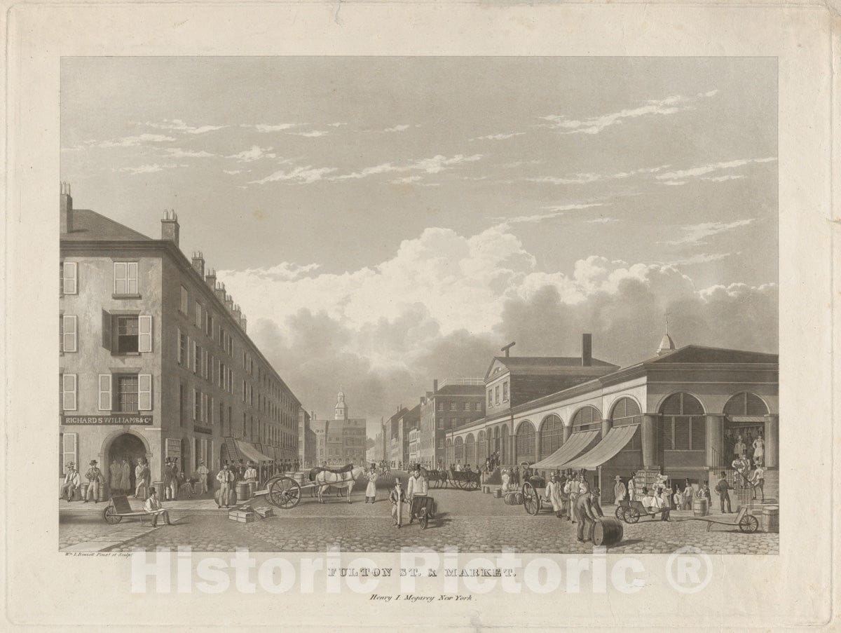 Art Print : William James Bennett - Fulton Street and Market, New York : Vintage Wall Art