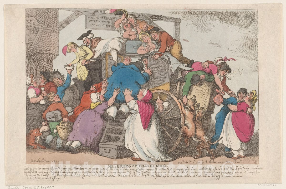 Art Print : Thomas Rowlandson - Miseries of Travelling: The Overloaded Coach : Vintage Wall Art