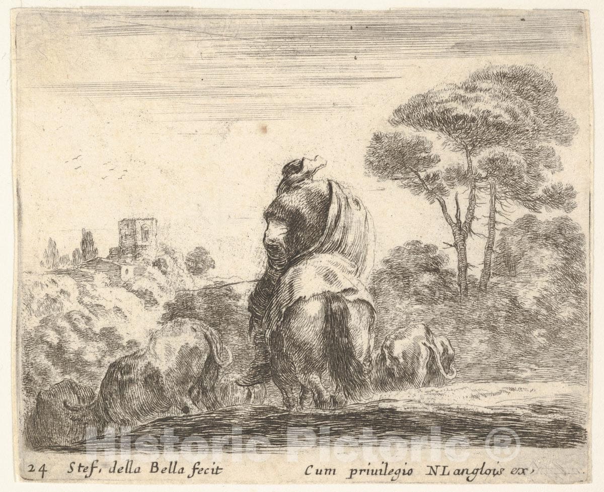 Art Print : Plate 24: Herdsman ATOP a Horse - Artist: Stefano Della Bella - Created: c1644 1 : Vintage Wall Art