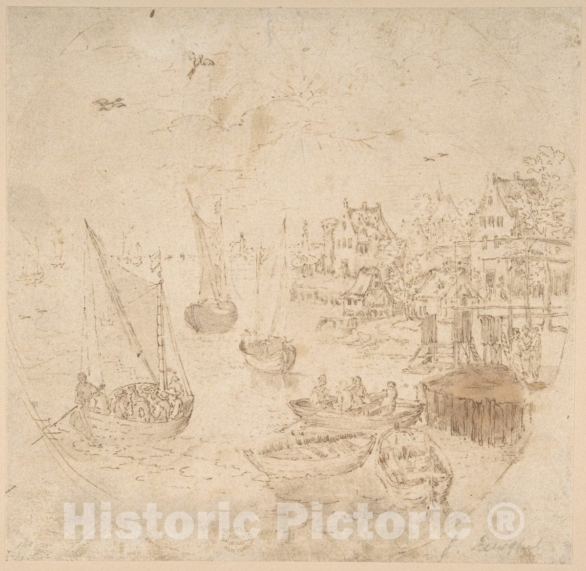 Art Print : in The Manner of Jan Brueghel The Elder - Boats and Houses : Vintage Wall Art
