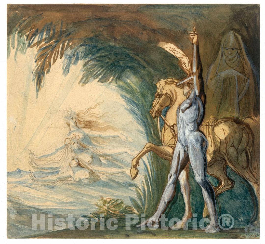 Art Print : Henry Fuseli - Hagen and The Nymphs of The Danube : Vintage Wall Art
