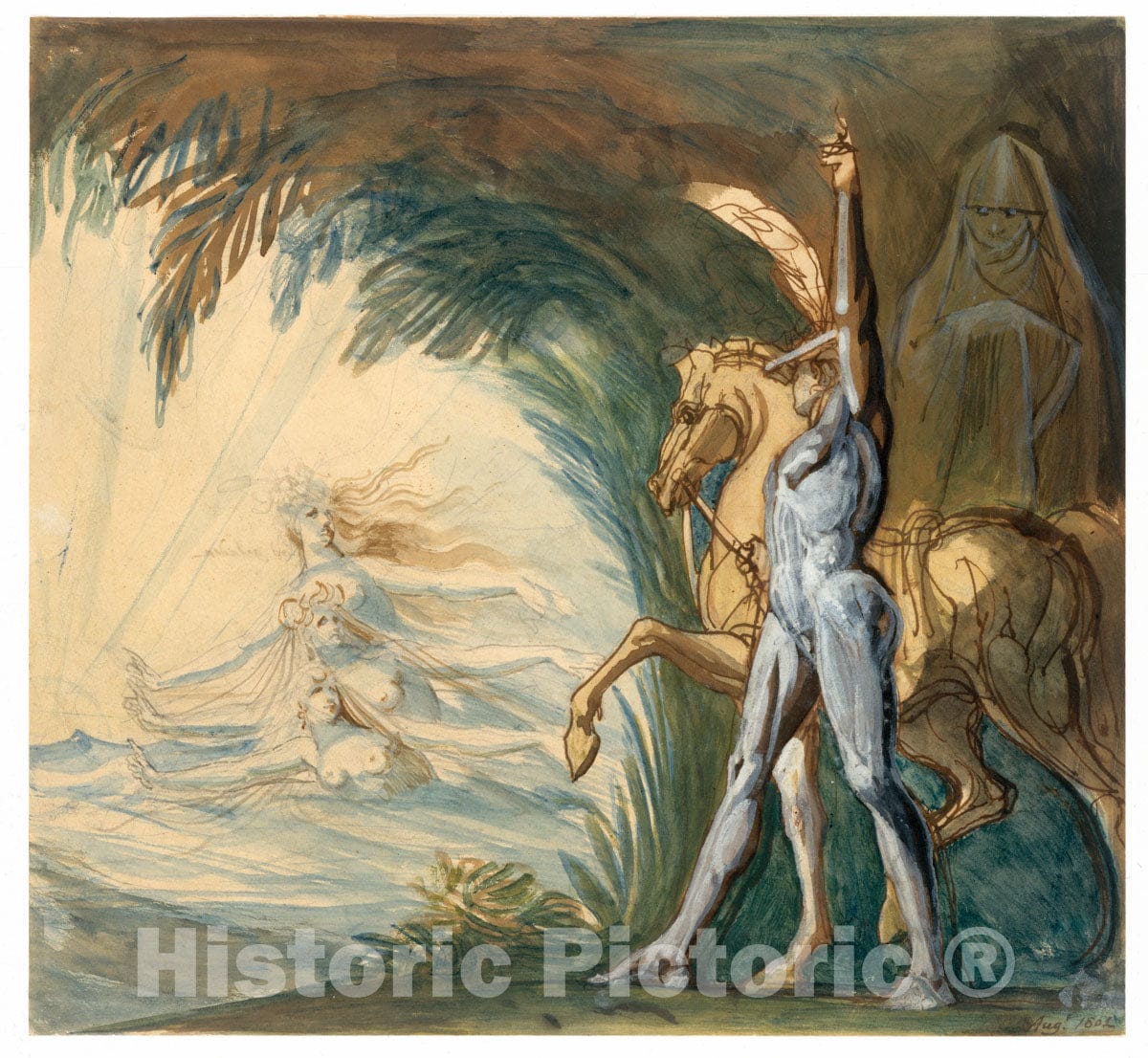 Art Print : Henry Fuseli - Hagen and The Nymphs of The Danube : Vintage Wall Art