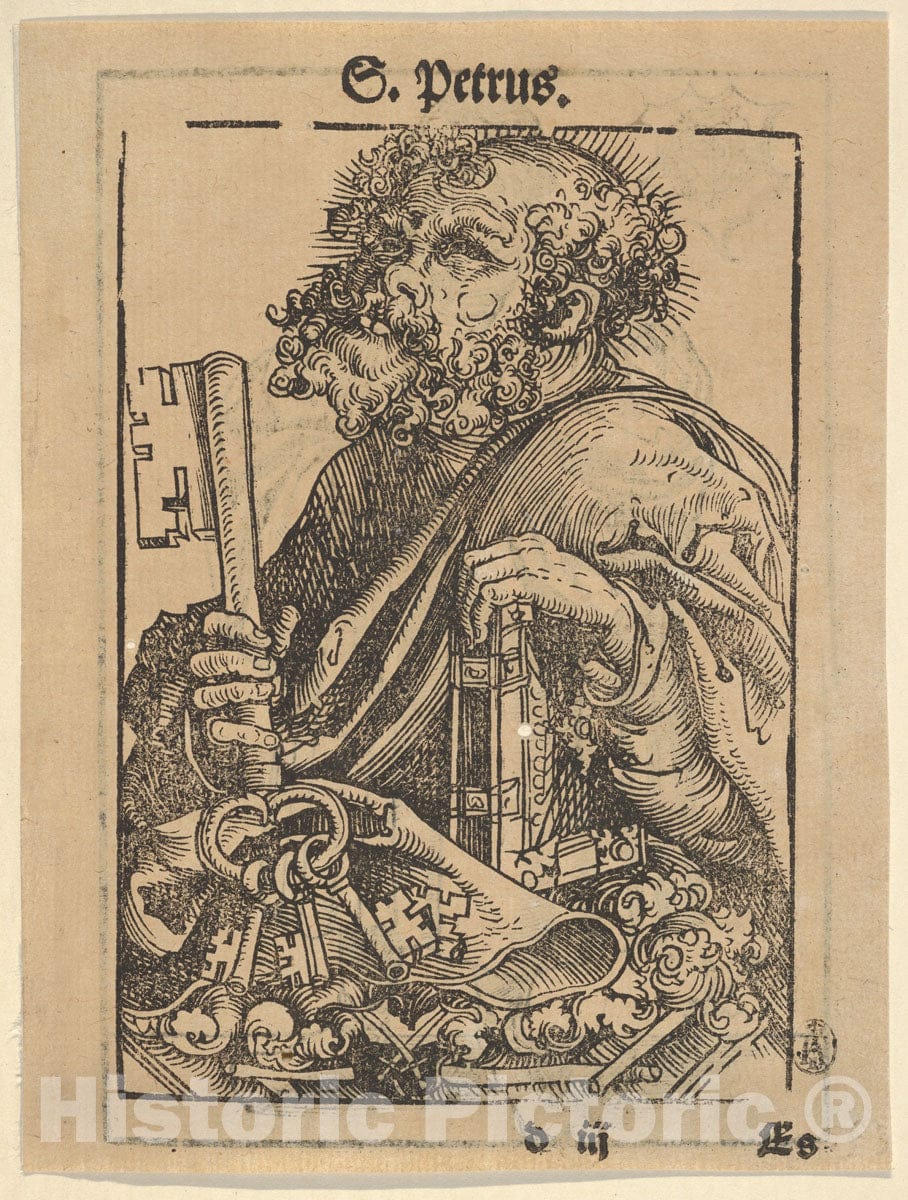 Art Print : Lucas Cranach The Elder - Bust of Saint Peter, from The Large Series of Wittenberg Reliquaries; Verso: Martin Luther (1548) : Vintage Wall Art