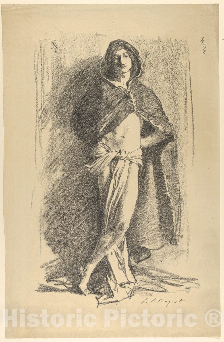 Art Print : John Singer Sargent - Study of a Young Man in a Cloak, Standing : Vintage Wall Art
