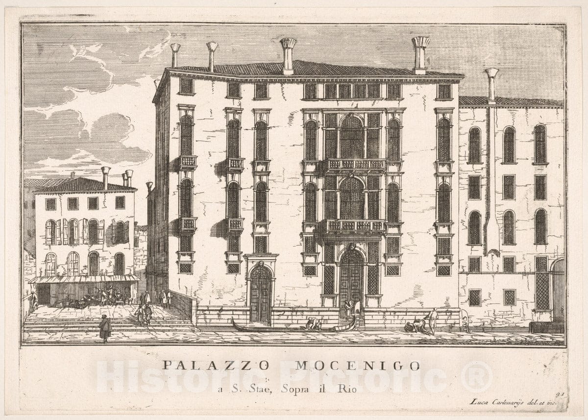 Art Print : Plate 91: View of The Mocenigo Palace in Campo San Stae - Artist: Luca Carlevaris - Created: 1703 : Vintage Wall Art